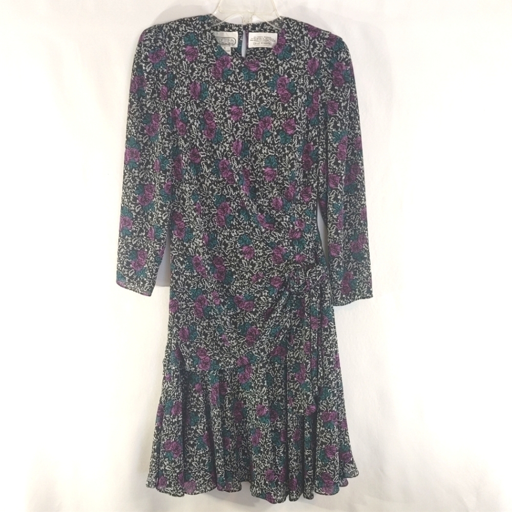 Vintage 80's Liz Robert Petites Elegant Feminine Floral Dress Size 6 Petite